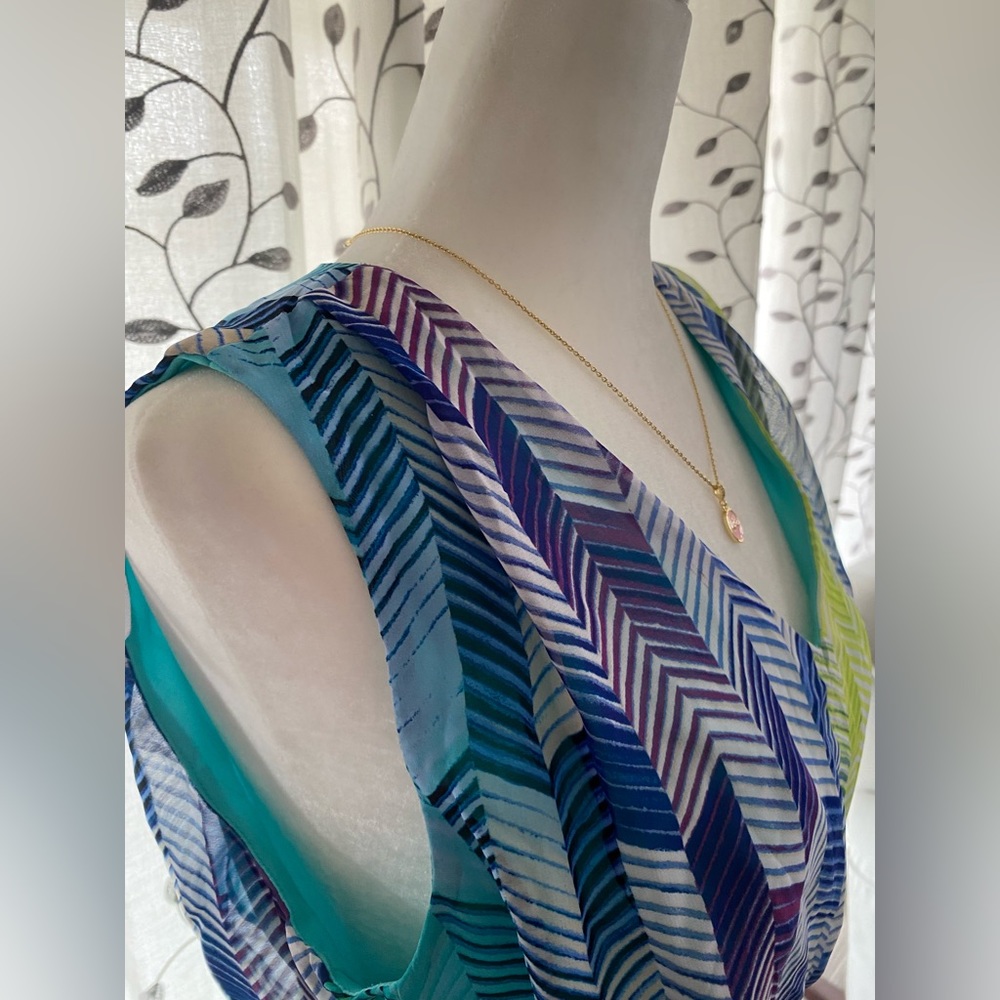 madison leigh Blue Green Chevron Maxi Dress - Picture 4 of 10